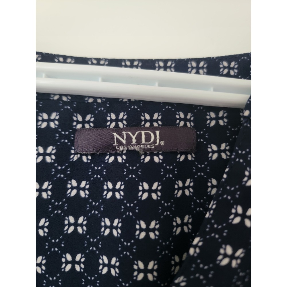 NYDJ Navy Blue‎ White Geometric Floral Print V-Neck Peasant Blouse Top Womens XL - Picture 3 of 6